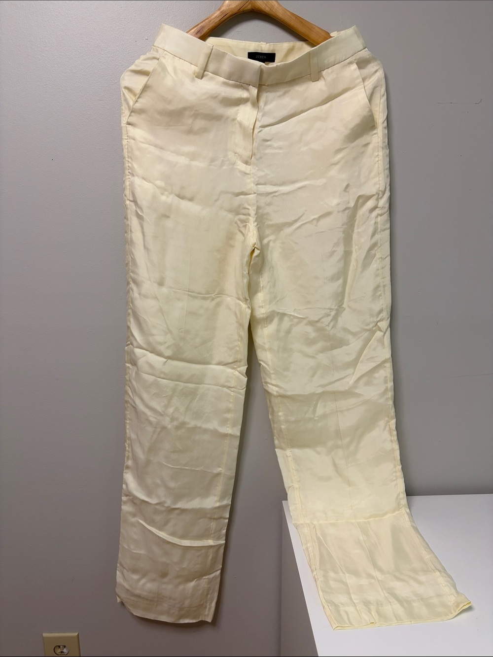 NWT J. Crew Drapey Cupro-Blend Trouser Pants Butter Yellow 4 Tall.